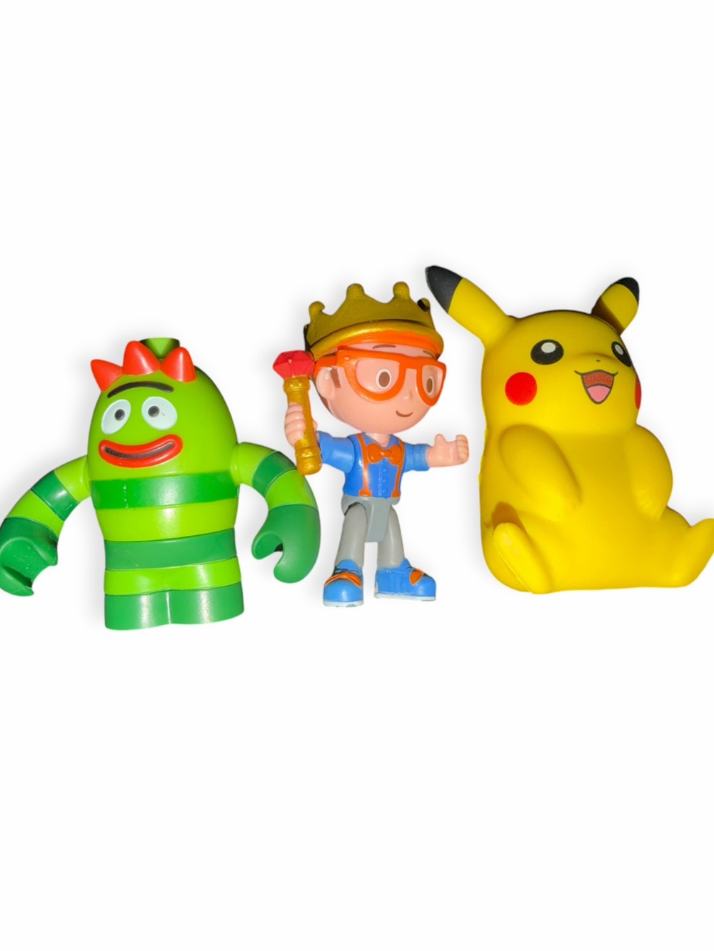 Kid Character Toy Figure Lot- Pikachu, Blippi, Yo Gabba Gabba Brobee
